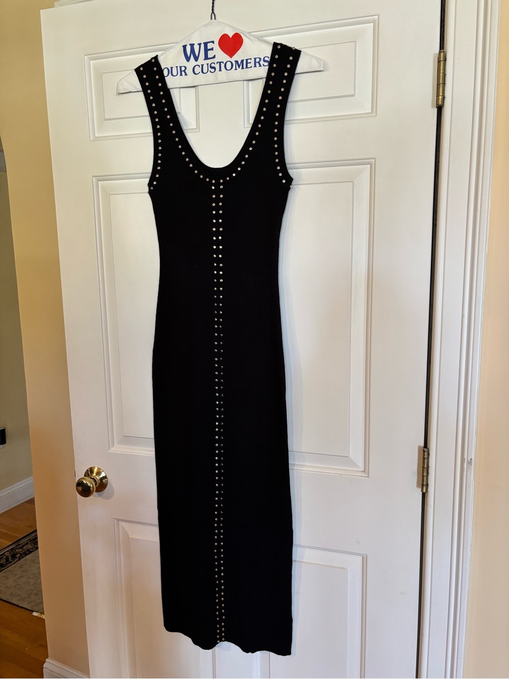 NWT - Camila Coelho  Black Stud-Trim Tank Midi Ribbed Knit Dress - Medium